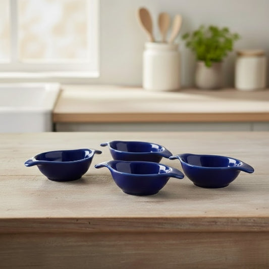 Caffeine Ceramic Stoneware Handmade Blue Glossy Dip and Sauce (Set of 4, 40 ml)