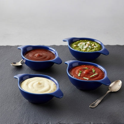 Caffeine Ceramic Stoneware Handmade Blue Glossy Dip and Sauce (Set of 4, 40 ml)