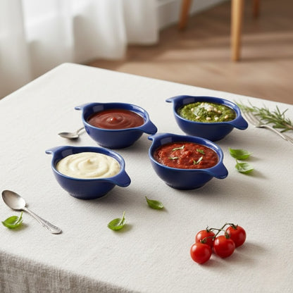 Caffeine Ceramic Stoneware Handmade Blue Glossy Dip and Sauce (Set of 4, 40 ml)