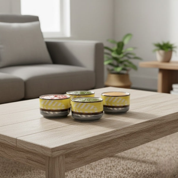 Caffeine Ceramic Handmade Yellow & Grey Leaf Dip and Sauce (Set of 4, 50 ml)