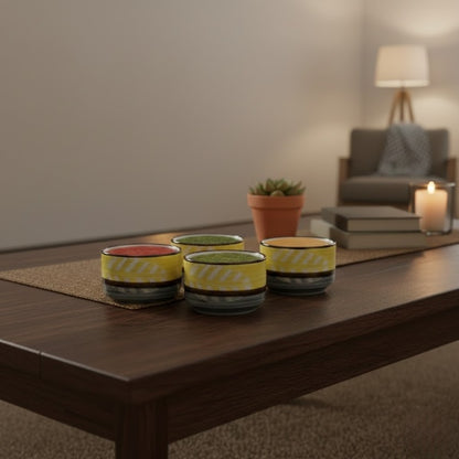 Caffeine Ceramic Handmade Yellow & Grey Leaf Dip and Sauce (Set of 4, 50 ml)