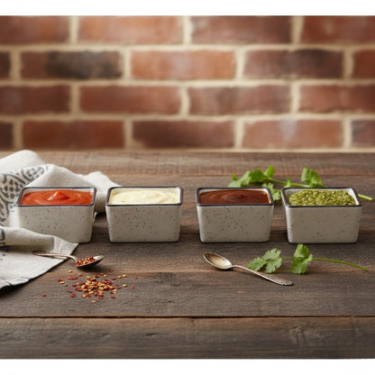 Caffeine Ceramic Stoneware Handmade cream & Black Matte Dip and Sauce (Set of 4, 40 ml)