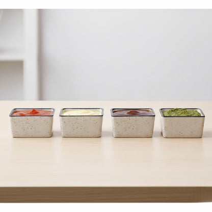 Caffeine Ceramic Stoneware Handmade cream & Black Matte Dip and Sauce (Set of 4, 40 ml)