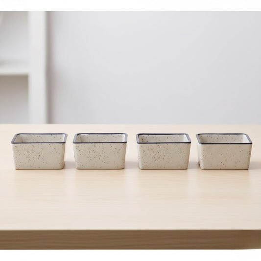 Caffeine Ceramic Stoneware Handmade cream & Black Matte Dip and Sauce (Set of 4, 40 ml)