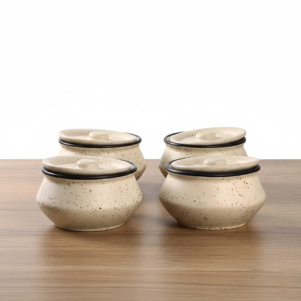 Caffeine Ceramic Handmade Cream & Black Matte Dip and Sauce (Set of 4, 50 ml)