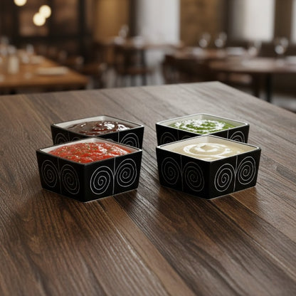 Caffeine Ceramic Stoneware Handmade Black Doodle Dip and Sauce (Set of 4, 40 ml)