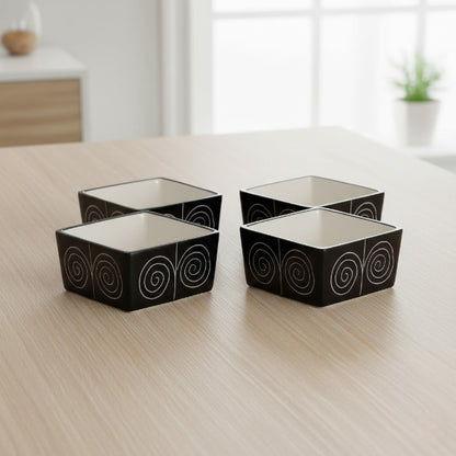 Caffeine Ceramic Stoneware Handmade Black Doodle Dip and Sauce (Set of 4, 40 ml)
