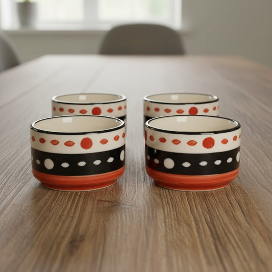 Caffeine Ceramic Stoneware Handmade Red & Black Dotted Dip and Sauce (Set of 4, 50 ml)
