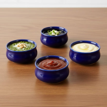 Caffeine Ceramic Stoneware Handmade Glossy Blue Dip and Sauce (Set of 4, 50 ml)