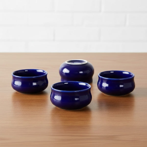 Caffeine Ceramic Stoneware Handmade Glossy Blue Dip and Sauce (Set of 4, 50 ml)