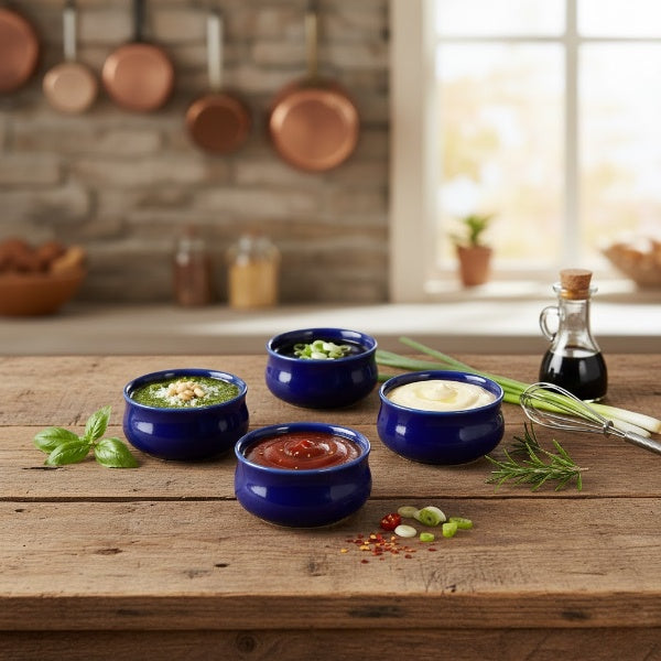 Caffeine Ceramic Stoneware Handmade Glossy Blue Dip and Sauce (Set of 4, 50 ml)