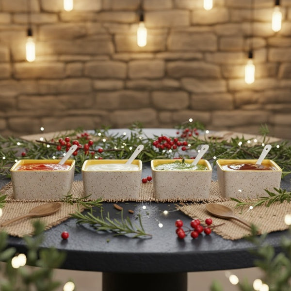 Caffeine Ceramic Handmade Cream and Yellow Matte Dip & Sauce (Set of 4, 40 ml)