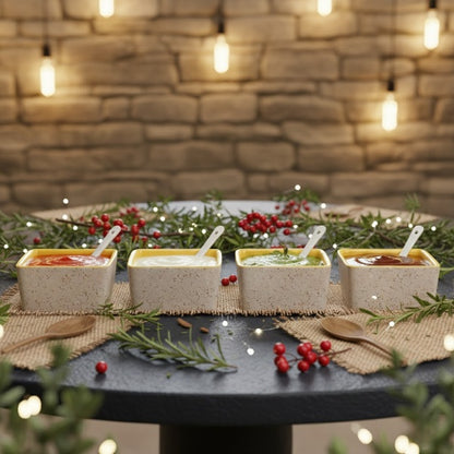 Caffeine Ceramic Handmade Cream and Yellow Matte Dip & Sauce (Set of 4, 40 ml)