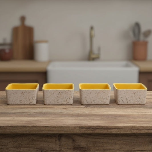 Caffeine Ceramic Handmade Cream and Yellow Matte Dip & Sauce (Set of 4, 40 ml)