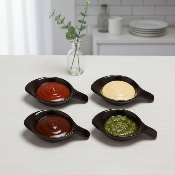 Caffeine Premium Ceramic Handmade Black Glossy Dip and Sauce (Set of 4, 40 ml)