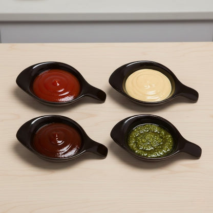 Caffeine Premium Ceramic Handmade Black Glossy Dip and Sauce (Set of 4, 40 ml)