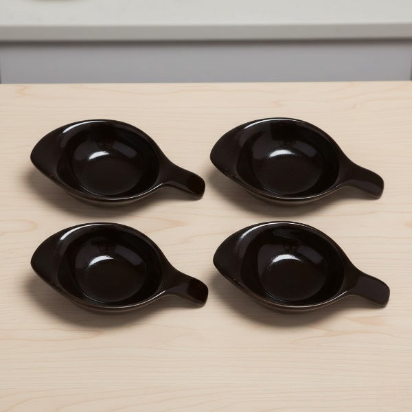 Caffeine Premium Ceramic Handmade Black Glossy Dip and Sauce (Set of 4, 40 ml)