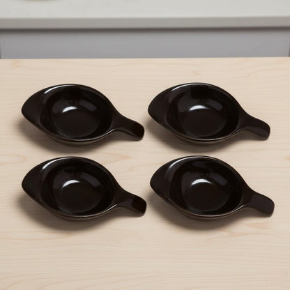 Caffeine Premium Ceramic Handmade Black Glossy Dip and Sauce (Set of 4, 40 ml)