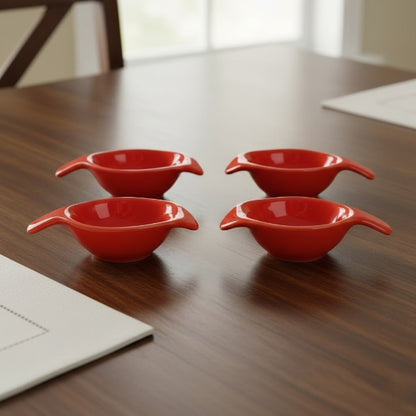 Caffeine Ceramic Handmade Red Glossy Dip and Sauce (Set of 4, 40 ml)