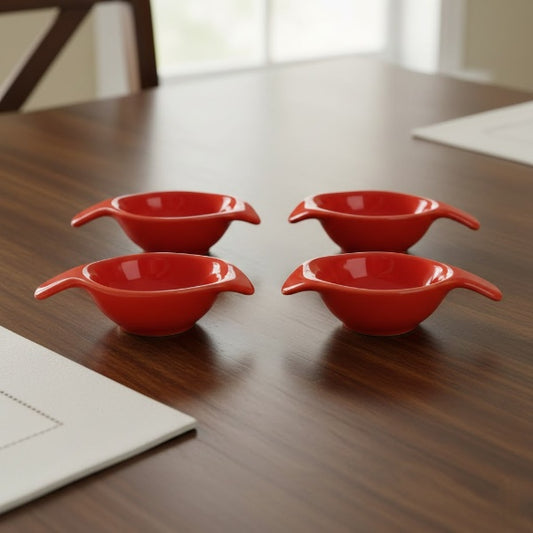 Caffeine Ceramic Handmade Red Glossy Dip and Sauce (Set of 4, 40 ml)
