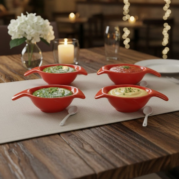 Caffeine Ceramic Handmade Red Glossy Dip and Sauce (Set of 4, 40 ml)