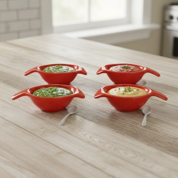 Caffeine Ceramic Handmade Red Glossy Dip and Sauce (Set of 4, 40 ml)