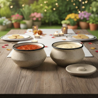 Caffeine Ceramic Handmade White & Black Matte Dip and Sauce (Set of 2, 50 ml)