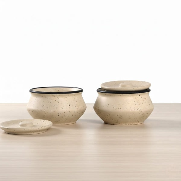 Caffeine Ceramic Handmade White & Black Matte Dip and Sauce (Set of 2, 50 ml)