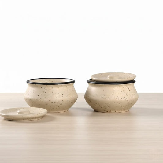 Caffeine Ceramic Handmade White & Black Matte Dip and Sauce (Set of 2, 50 ml)