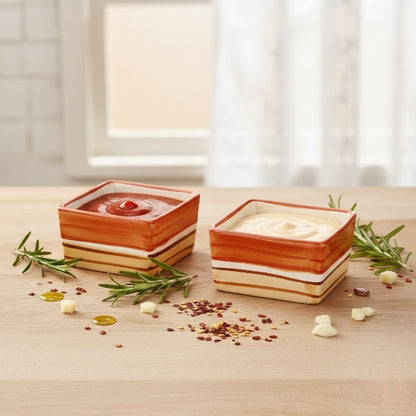 Caffeine Ceramic Handmade Orange Beige Dip and Sauce (Set of 2, 40 ml)