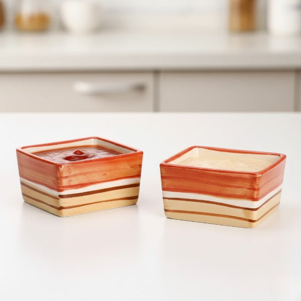 Caffeine Ceramic Handmade Orange Beige Dip and Sauce (Set of 2, 40 ml)