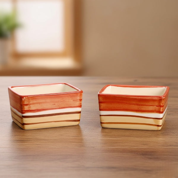 Caffeine Ceramic Handmade Orange Beige Dip and Sauce (Set of 2, 40 ml)