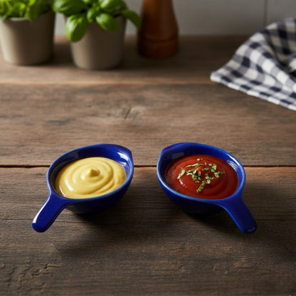 Caffeine Ceramic Stoneware Handmade Blue Glossy Dip and Sauce (Set of 2, 40 ml)