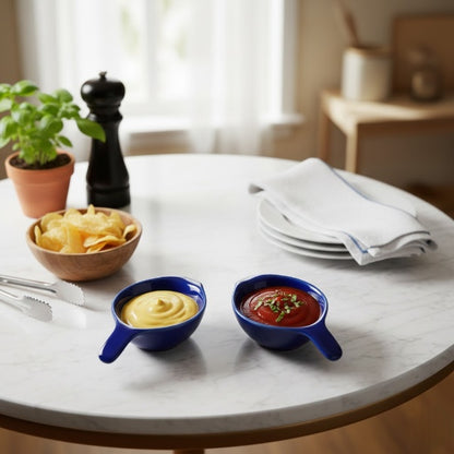 Caffeine Ceramic Stoneware Handmade Blue Glossy Dip and Sauce (Set of 2, 40 ml)