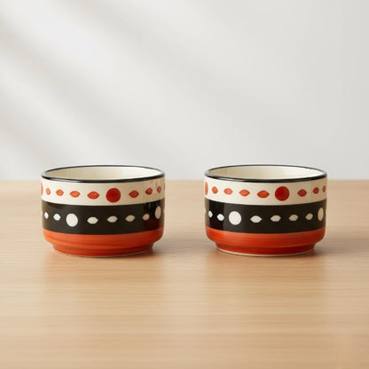 Caffeine Ceramic Stoneware Handmade Red & Black Dotted Dip and Sauce (Set of 2, 50 ml)