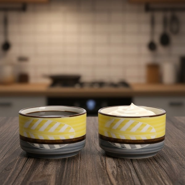 Caffeine Ceramic Stoneware Handmade Yellow & Gray Leaf Dip and Sauce (Set of 2, 50 ml)