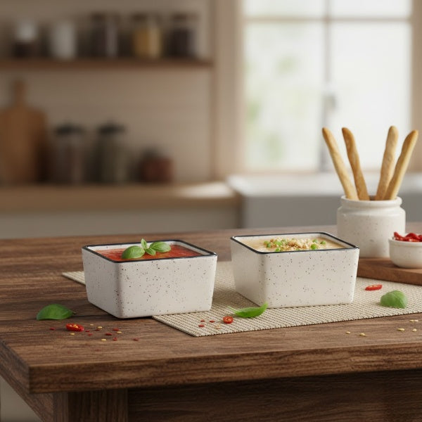 Caffeine Ceramic Stoneware Handmade White & Black Matte Dip and Sauce (Set of 2, 50 ml)