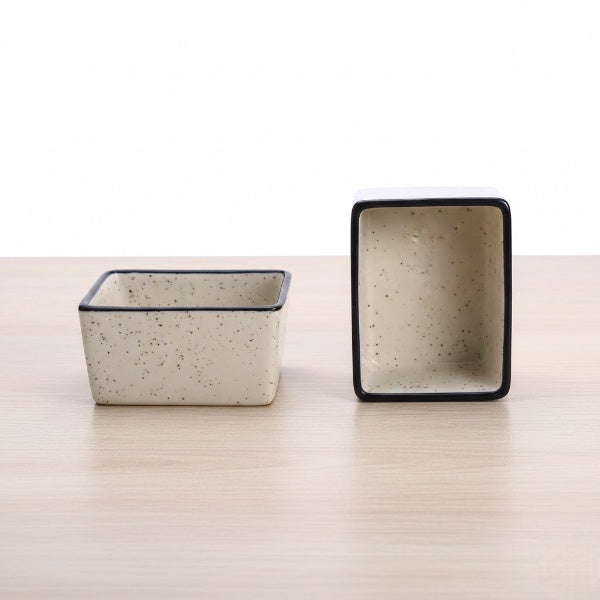 Caffeine Ceramic Stoneware Handmade White & Black Matte Dip and Sauce (Set of 2, 50 ml)