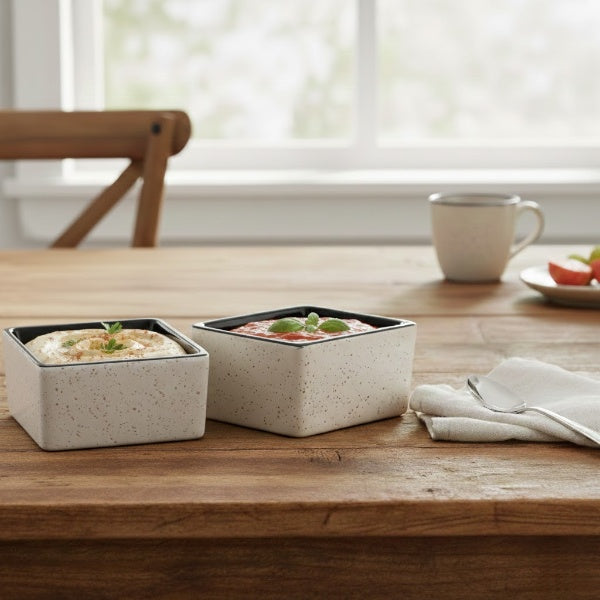 Caffeine Ceramic Stoneware Handmade Dual-Glazed Cream and Black Dip & Sauce (Set of 2, 40ml)