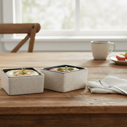 Caffeine Ceramic Stoneware Handmade Dual-Glazed Cream and Black Dip & Sauce (Set of 2, 40ml)