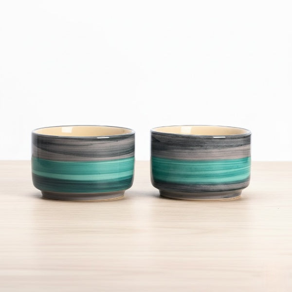 Caffeine Ceramic Stoneware Handmade Sea Green Dip and Sauce (Set of 2, 50 ml)