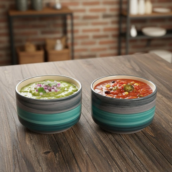 Caffeine Ceramic Stoneware Handmade Sea Green Dip and Sauce (Set of 2, 50 ml)