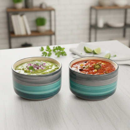 Caffeine Ceramic Stoneware Handmade Sea Green Dip and Sauce (Set of 2, 50 ml)