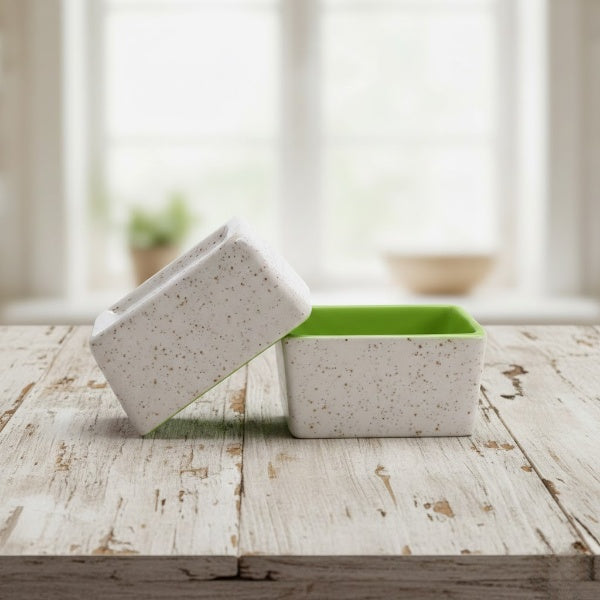 Caffeine Ceramic Stoneware Handmade Cream and Green Dip & Sauce Bowl (Set of 2,50ml)