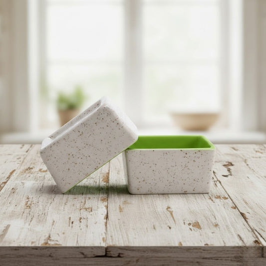 Caffeine Ceramic Stoneware Handmade Cream and Green Dip & Sauce Bowl (Set of 2,50ml)