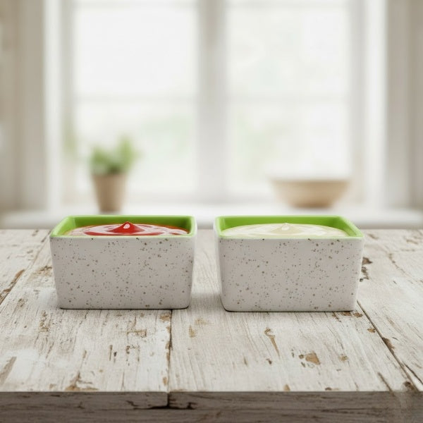 Caffeine Ceramic Stoneware Handmade Cream and Green Dip & Sauce Bowl (Set of 2,50ml)