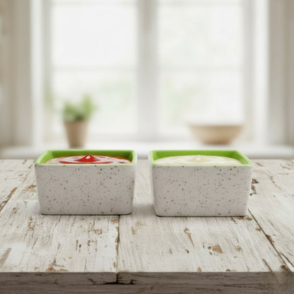 Caffeine Ceramic Stoneware Handmade Cream and Green Dip & Sauce Bowl (Set of 2,50ml)
