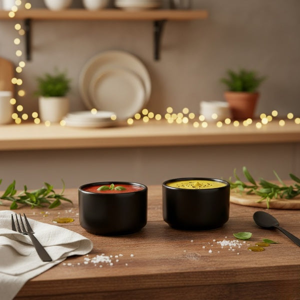 Caffeine Ceramic Handmade Glossy Black Dip and Sauce (Set of 2, 50 ml)