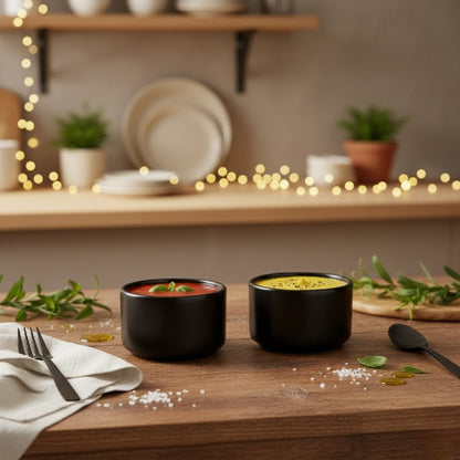 Caffeine Ceramic Handmade Glossy Black Dip and Sauce (Set of 2, 50 ml)