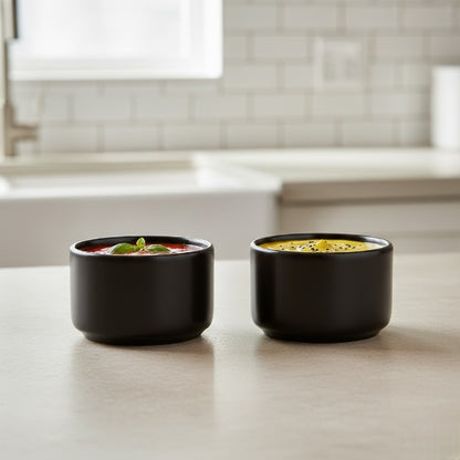 Caffeine Ceramic Handmade Glossy Black Dip and Sauce (Set of 2, 50 ml)